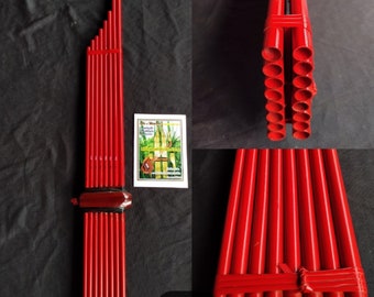 Khaen Bamboo Red Thai - Professional Double Tongue Style Mouth Organ Size 1 m