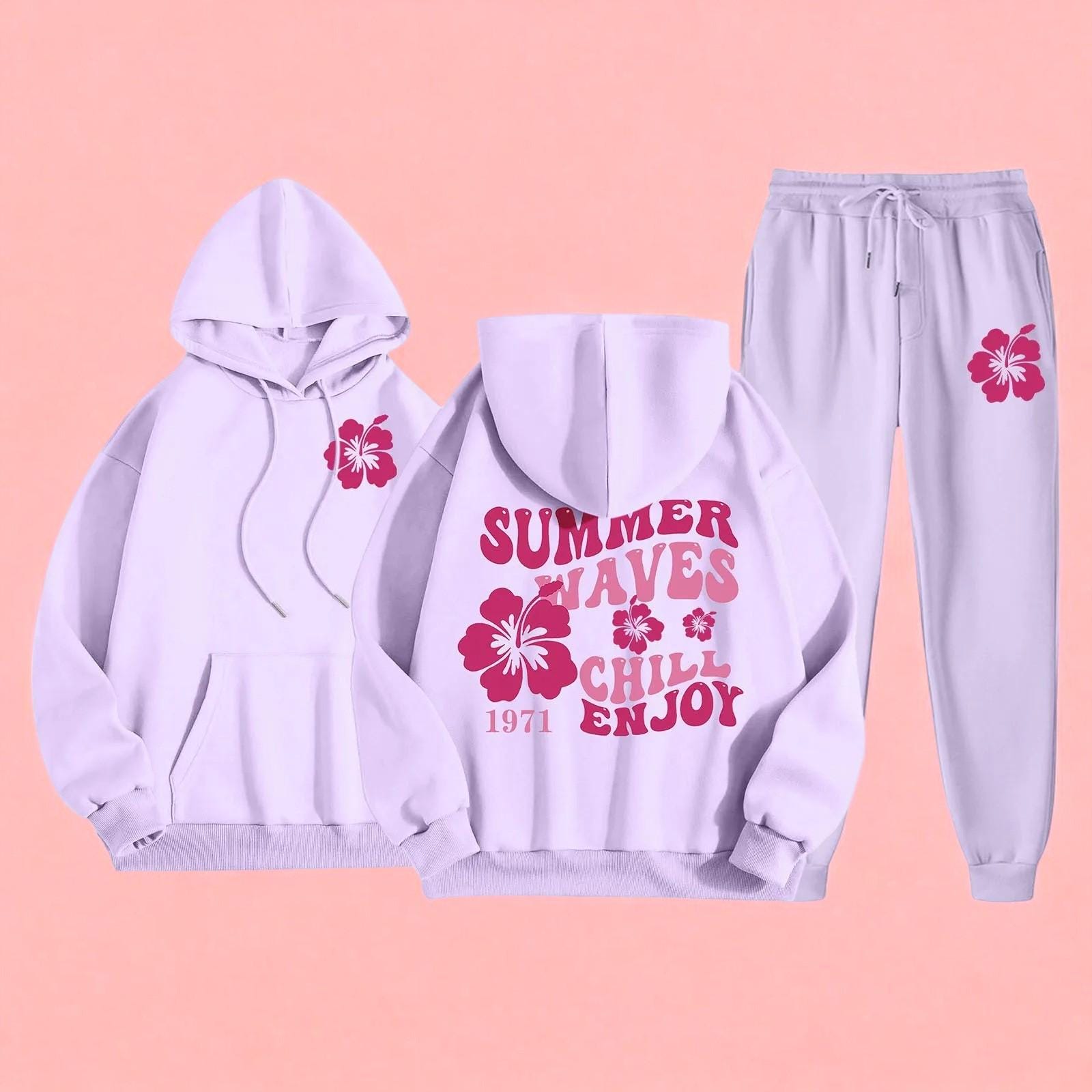 Two Piece Drawstring Set Long Sleeved Letter Print Hoodies
