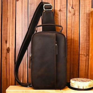 Sac poitrine de luxe en cuir véritable - Sac bandoulière pour homme - Sac poitrine décontracté une épaule pour homme