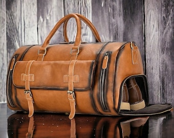 Gepersonaliseerde lederen volnerf plunjezak Grote capaciteit voor mannen Reistas Weekendtassen op bagage 's nachts, sporttas, cadeau voor hem Haar