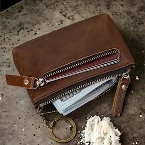 Porta carte di credito in pelle Porta monete casual retrò in pelle Porta carte Portafoglio con cerniera Portafoglio sottile e minimalista per uomo