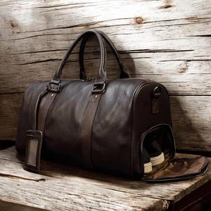 Personalized Full Grain Leather Duffle Bag – Custom Engraved Travel Bag | Gym, Weekend, Overnight Bag for Men And Women