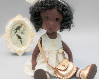 African-American handmade collectible play doll, suitable for play and for your interior. Natural textile, removable clothes. Great gift