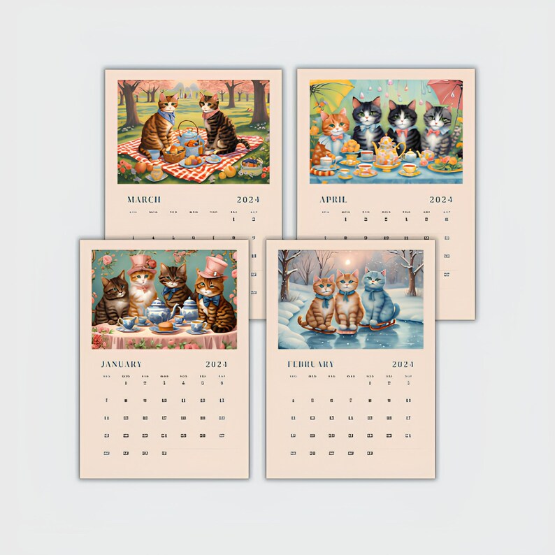 2024 Calendar Printable, Whisker Wonderland Louis Wain Inspired
