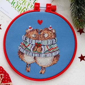 DIY Cross Stitch Kit, Animal Counted Hoop Embroidery Set, Easy Modern Cross Stitch Art Picture, Funny Beginner Craft Kit, Christmas Gift