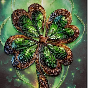 Bead Embroidery Kit With Flower Bead And Four Leaf Clover Design, 3D Embroidery For DIY Home Decor, Beadwork And Bead Weave Kit