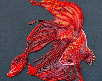 Bead Embroidery Kit, DIY Beading Kit for Adults, Beaded Fish Embroidery Painting, Hand Embroidery Craft, Gift for Crafters, Mothers Day Gift