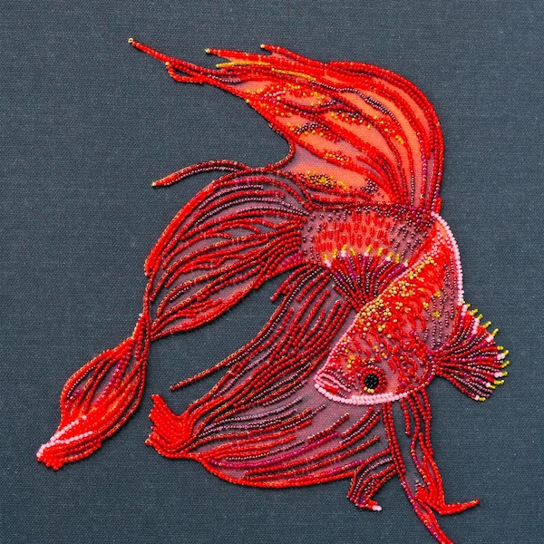 Kit de bordado de cuentas, kit de bricolaje para adultos, pintura de bordado de pez con cuentas, bordado a mano, regalo para artesanos, regalo para el Día de la Madre