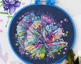 Neon Fish Cross Stitch Kit, Colorful Betta Embroidery Hoop Art, Modern DIY Gift