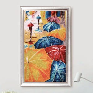 Bead Embroidery Kit, Umbrella Wall Art, Beadwork Kit on Satin, DIY Beaded Picture, Craft Kit for Adults, Christmas gift, 3D Embroidery image 2