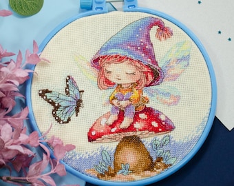 Cross Stitch Kit Funny Fairy Princess, Counted Embroidery Set for Beginners, Gift for Teen Girl, Easy 3D Needlepoint Hobby Craft