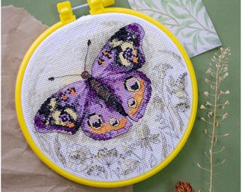Cross Stitch Kit Butterfly Embroidery Pattern, Counted Nature Insect Cross Stitch, Modern Easy DIY Kit, Handmade Gift