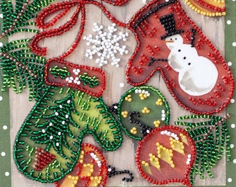 Kralenborduurpakket, doe-het-zelf kerstborduurwerkpakket voor volwassenen, eenvoudige kralenset, handgemaakt kralenschilderij, doe-het-zelfborduurcadeau