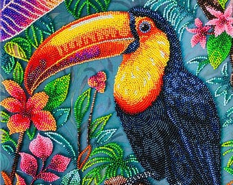 ビーズ刺繍キット エキゾチックビューティー、鳥の刺繍、ビーズの