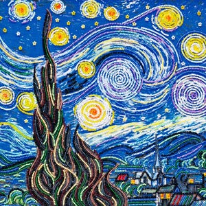 Perlenstickerei Van Gogh Mond, DIY Perlenmalerei Set, einfache Handstickerei Bastelpackung für Erwachsene, Perlenarbeit Hobby, Weihnachtsgeschenk