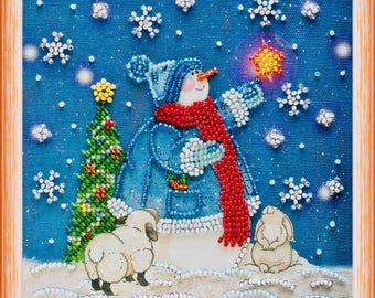 Christmas Bead Embroidery Kit, DIY Beading Craft Kit For Adults, Holiday Embroidery Pattern, Handmade Wall Décor, Unique Christmas Gift