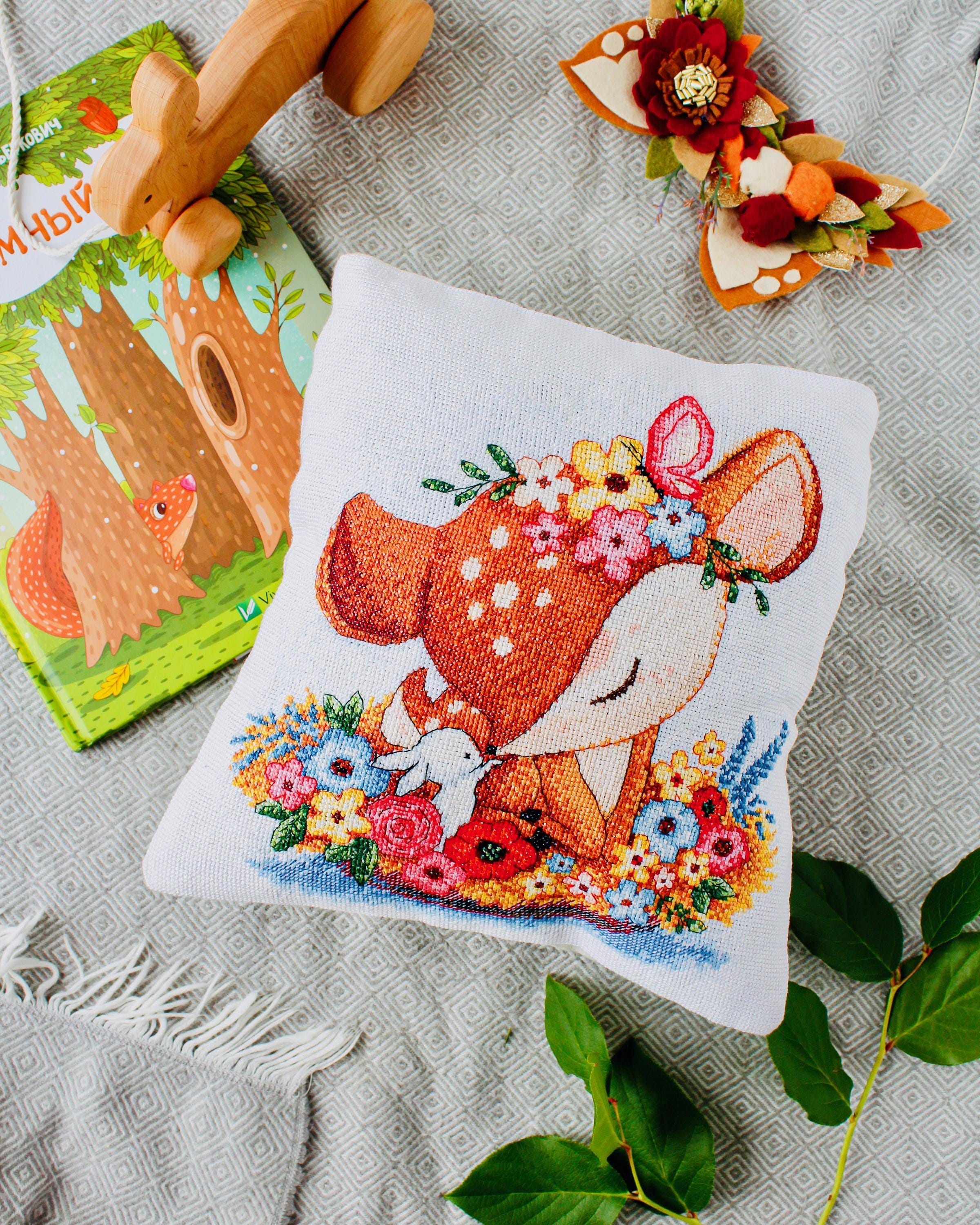 クロスステッチ枕キット 子鹿デザイン、DIY刺繍クッションキット、森の