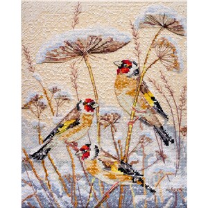 Stieglitz Kreuzstichpackung, Winter Wiese Vogel Stickerei Kunst
