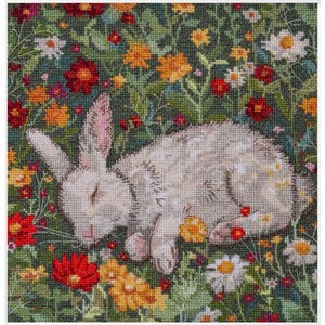 Cross Stitch Kit, Bunny Embroidery Pattern, Funny Mini Rabbit Counted Cross Stitch, Nature DIY Art, Easy Kit for Adults, Stickereiset Gift