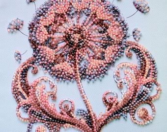 Floral Bead Embroidery Kit DIY, Vintage Lace Style Beaded Art, Romantic Flower Design Craft Kit, Elegant Home Decor