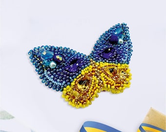 Beaded Brooch Kit Butterfly, DIY Jewelry Making Kit, Seed Bead Embroidery, Brooch Pin Craft for Adults, Ukrainian Handmade Gift