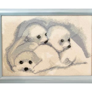 Finished Cross Stitch in Frame Bears 22 x 30 cm – Completed Embroidery Full Coverage Home Wall Art Handmade Embroidered Picture Gift for her