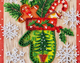 Kit de broderie de perles de Noël, ensemble de couture tissage de perles à faire soi-même, kit de broderie artisanale à la main pour adultes, ensemble de broderie perlée, cadeau des fêtes