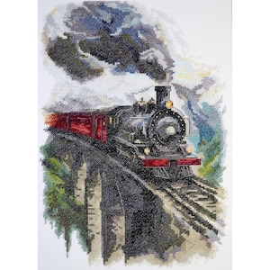 Cross Stitch Kit &quot;Eastern Express&quot; : Timeless Train Pattern, Counted Cross Stitch Kit, Tapestry Kit, Gift for Her or Home Decor, Abris Art
