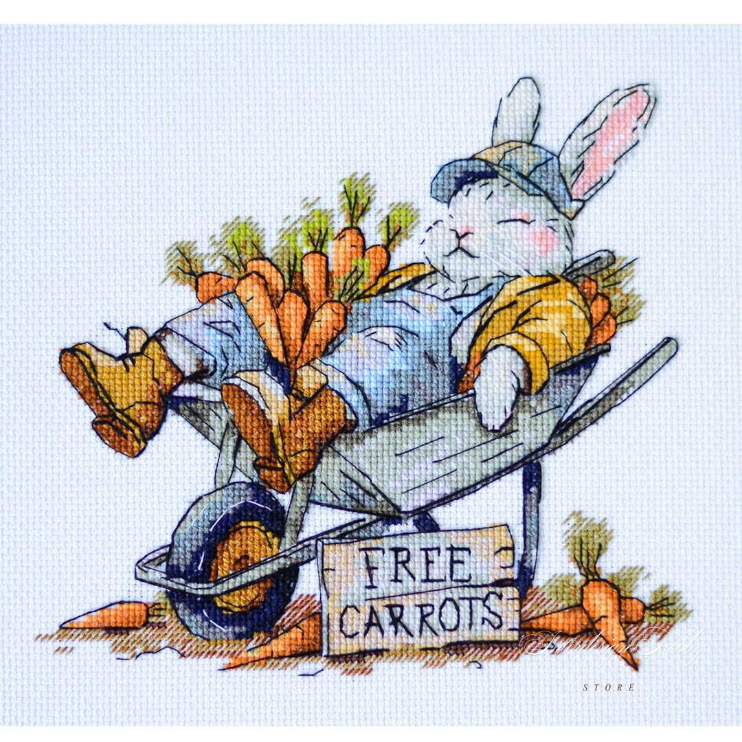 Bunny Cross Stitch Kit, Rabbit Embroidery, Cute Spring Farm DIY Wall ...