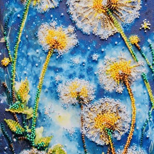 Bead Embroidery Kit, Dandelion Flower Beaded Painting, 3D Easy Craft Kit for Adults, Handmade Gift, Perlenstickerei