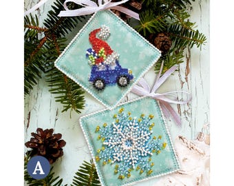 フェイクレザーキットにビーズ刺繍「ブーツクリスマスオーナメント