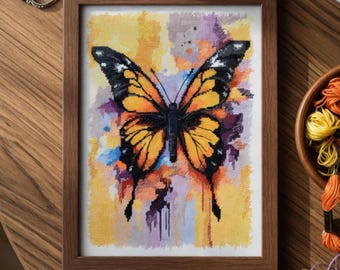 Butterfly Cross Stitch Kit, Modern Embroidery, DIY Craft Colorful Wall Art Set