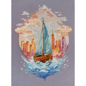 Cross Stitch Kit &quot;On Waves of Adventure&quot;:Nautical Needlepoint, Tapestry Kit, Counted Cross Stitch, Craft Kit,Handmade Gift for Her,Abris Art