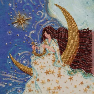 Andromeda Bead Embroidery Kit, Celestial Moon Wall Art DIY, Fantasy Goddess Canvas Kit, Starry Night Decor, Handmade Gift for Her