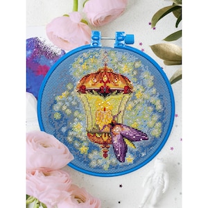 Cross Stitch Kit &quot;Night Beauty&quot;: Mesmerizing Lantern and Moth Embroidery, Fancywork DIY Kit, Perfect for Home Wall Decor and Gifts,Abris Art