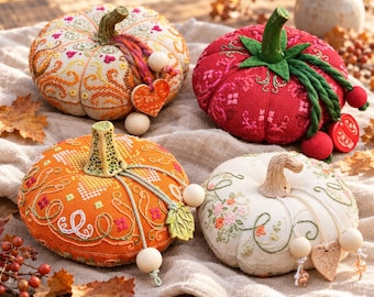 Pumpkin & Tomato Cross Stitch Kit, DIY Pincushion Sampler, Fall Embroidery Kit, Choose Your Design, Gift for Stitcher