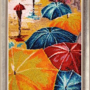 Bead Embroidery Kit, Umbrella Wall Art, Beadwork Kit on Satin, DIY Beaded Picture, Craft Kit for Adults, Christmas gift, 3D Embroidery image 4