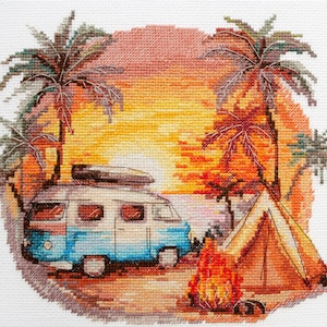 Cross Stitch Kit &quot;Beach Adventures&quot; : Seaside Dreams, Counted Cross-Stitch, Embroidery Pattern, Craft Kit, Summer Home Wall Décor,Abris Art