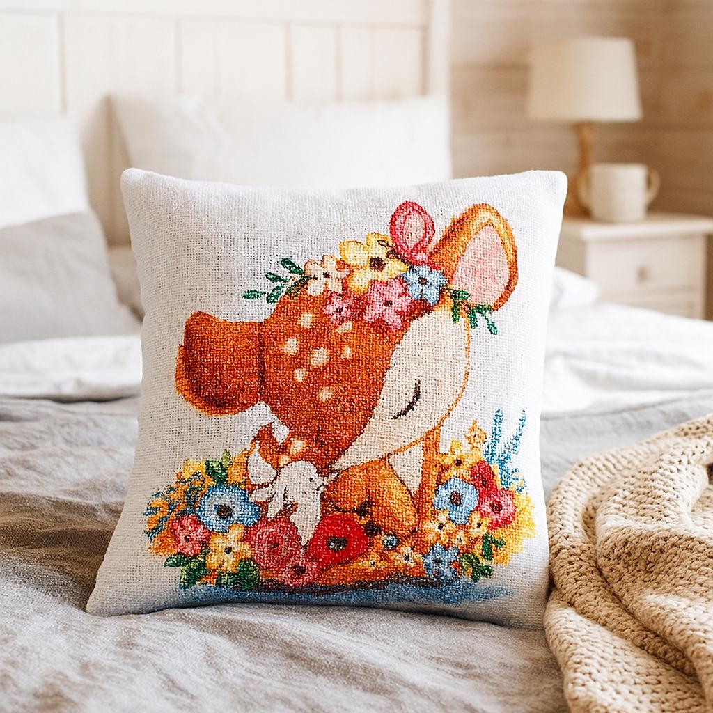 クロスステッチ枕キット 子鹿デザイン、DIY刺繍クッションキット、森の