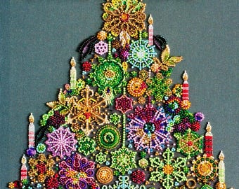 Kit de broderie de perles de Noël, ensemble d'ornements d'arbre en perles à faire soi-même, kit de broderie artisanale facile à la main pour adultes, cadeau photo de Noël avec des perles
