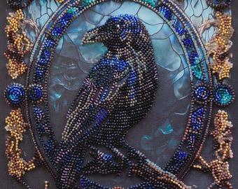 Perlenstickerei Rabenschwarz, Perlenstickerei für Erwachsene, Vogel Stickerei Wandkunst, Perlenstickerei Kit, Perlenstickerei Zubehör, Anfänger Kits