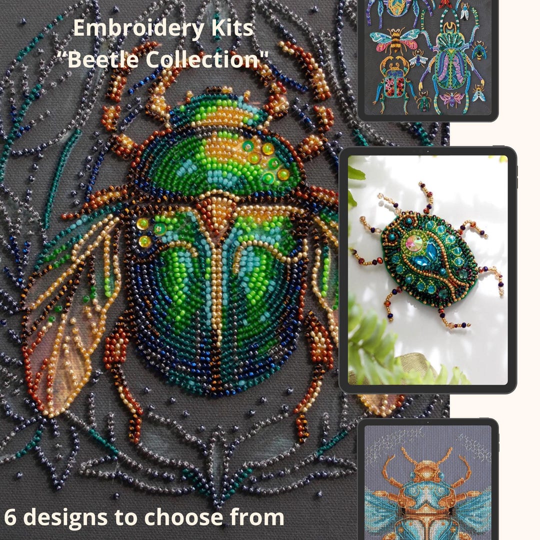 Bead Embroidery Kit Beetle, DIY Beaded Embroidery Set for Adults, Easy ...