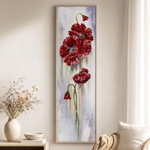 Perlenstickset, Rote Mohnblume, Blumenperlenstickset, Blumenstickerei, Bastelset für Erwachsene, Stickgeschenk