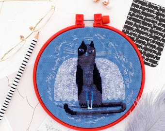 Cross Stitch Kit "Cat":Cat Embroidery, Modern Cross Stitch and Needlepoint Kit, Handmade Gift for Cat Lovers and Home  Wall Décor