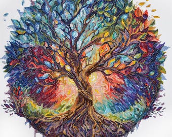 Kit de punto de cruz "El Centro del Universo": Hermoso bordado del Árbol de la Sabiduría con patrón detallado, regalo para ella, Abris Art