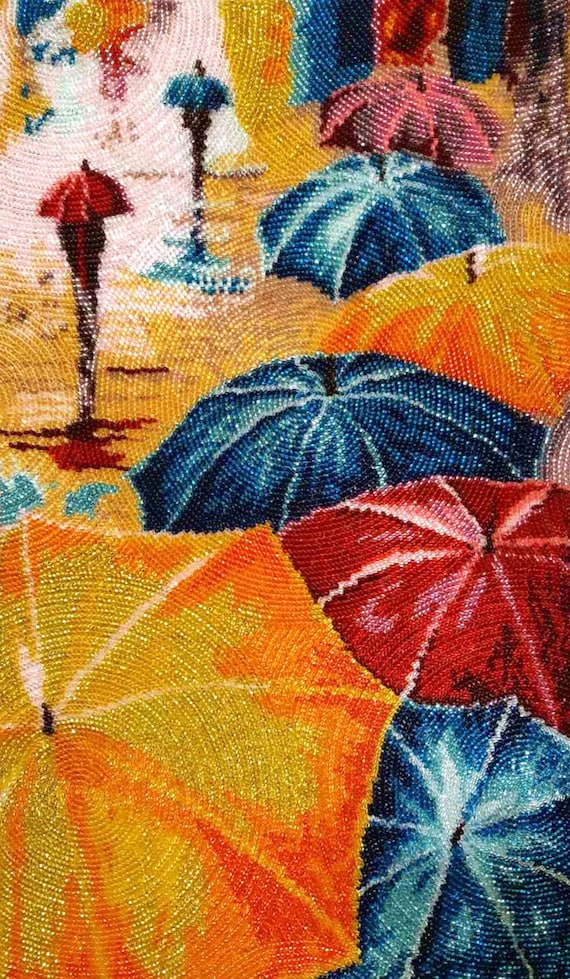Bead Embroidery Kit, Umbrella Wall Art, Beadwork Kit on Satin, DIY Beaded Picture, Craft Kit for Adults, Christmas gift, 3D Embroidery