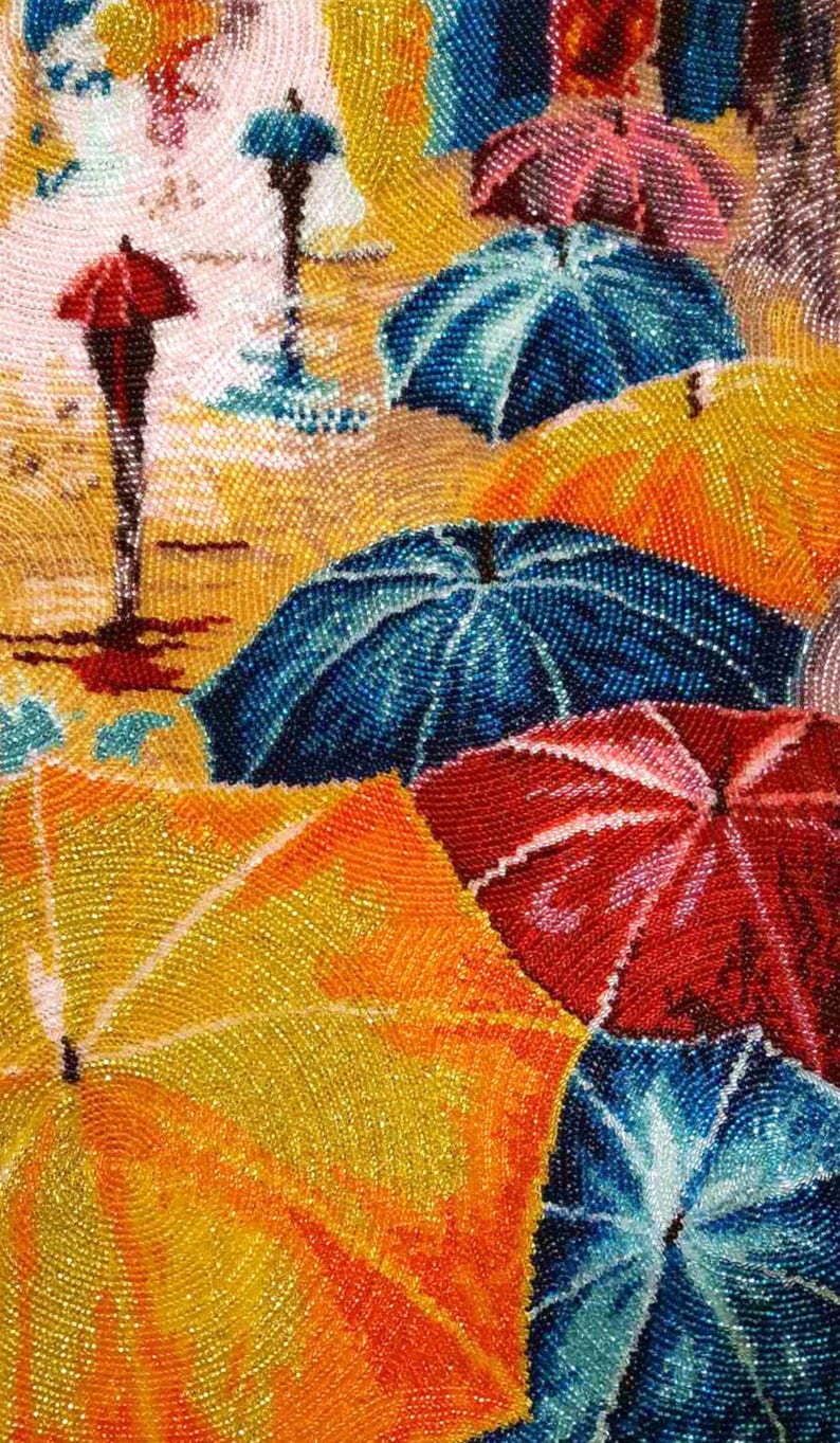Bead Embroidery Kit, Umbrella Wall Art, Beadwork Kit on Satin, DIY Beaded Picture, Craft Kit for Adults, Christmas gift, 3D Embroidery image 1