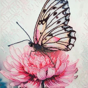 Kit de broderie de perles de papillon, pivoine et papillon en perles à faire soi-même, broderie florale artisanale pour adultes, ensemble-cadeau de perles pour décoration d'intérieur
