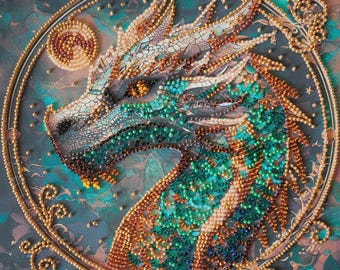 Perlenstickerei Kit, Stickerei Drache, Feueratem Design, Chinesische Drachen Kunst, DIY Bastelpackung, 3D Perlenstickerei Für Erwachsene, Handgemachtes Geschenk