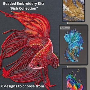DIY Bead Embroidery Fish Kits, DIY Beadwork Kit for Beginners, Easy Hand Embroidery, Beaded Fish Art, Needlework Craft Kit, Home Wall Decor